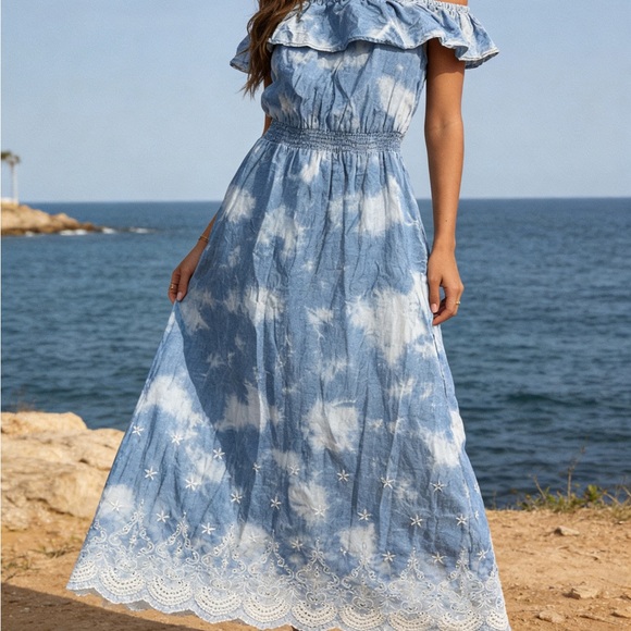 Max Jeans Blue Tie-Dye One-Shoulder Ruffle Maxi Dress - Picture 2 of 4